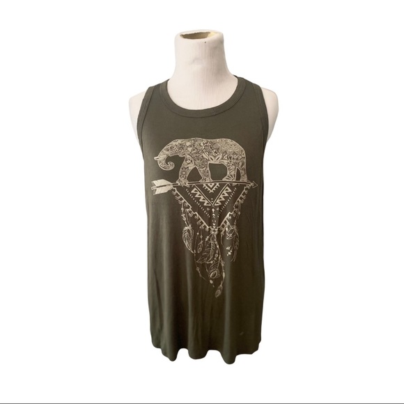Ginger G Tops - Ginger G Boho Elephant Tank- Olive Green Large